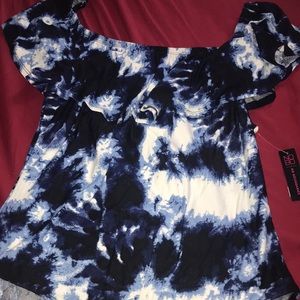 Blue & white tye-dye off the shoulder top